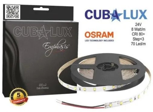 Ταινία LED 8W/m 5M 70LED/M 24V CRI80 6500K 1107lm/m EMPHASIS 770032 Cubalux 770032