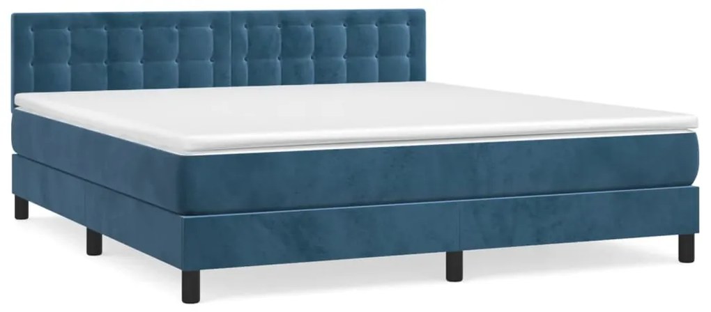 Κρεβάτι Boxspring με Στρώμα Σκούρο Μπλε 180x200 εκ. Βελούδινο - Μπλε