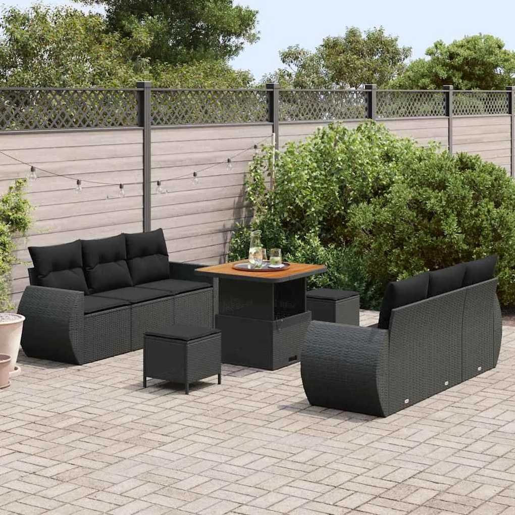 vidaXL Σετ Καναπέ Κήπου με μαξιλάρι 9 pcs Μαύρο 80 x 80 x 71 cm
