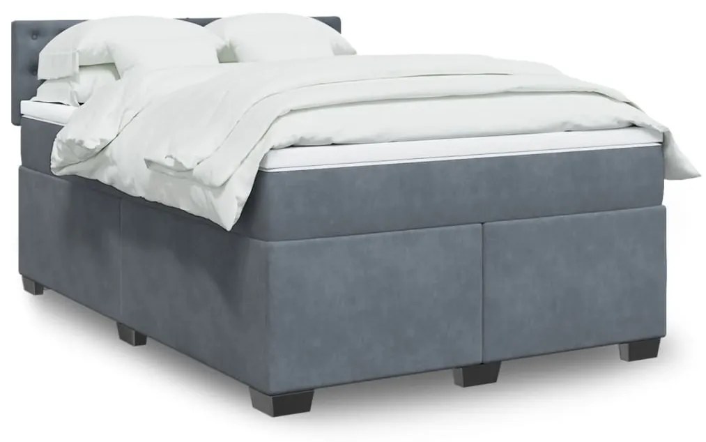 vidaXL Κρεβάτι Boxspring με Στρώμα Σκούρο Γκρι 140x200 εκ. Βελούδινο