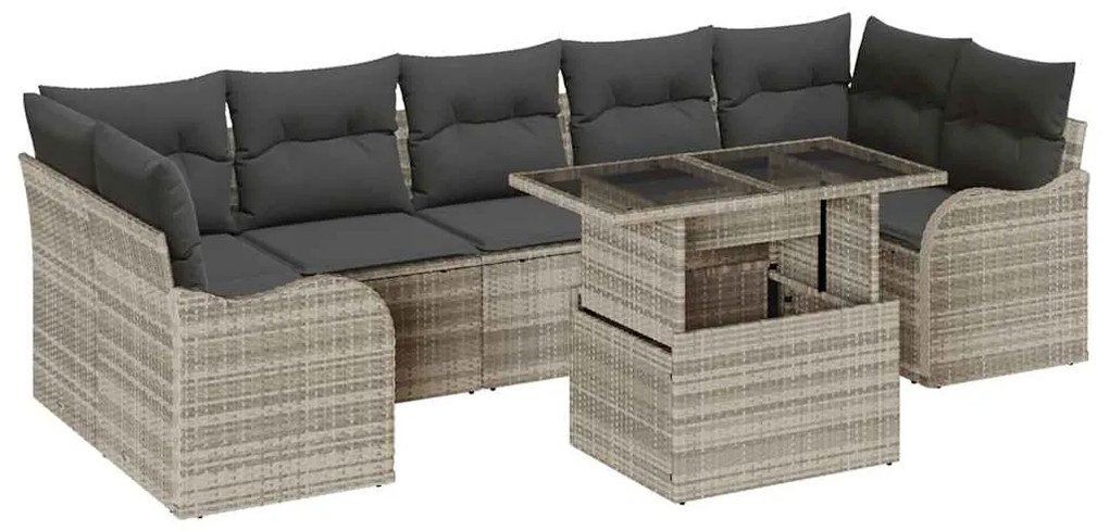 vidaXL Σετ Καναπέ Κήπου με μαξιλάρι 8 pcs Ανοιχτό γκρι Πολυ ράταν