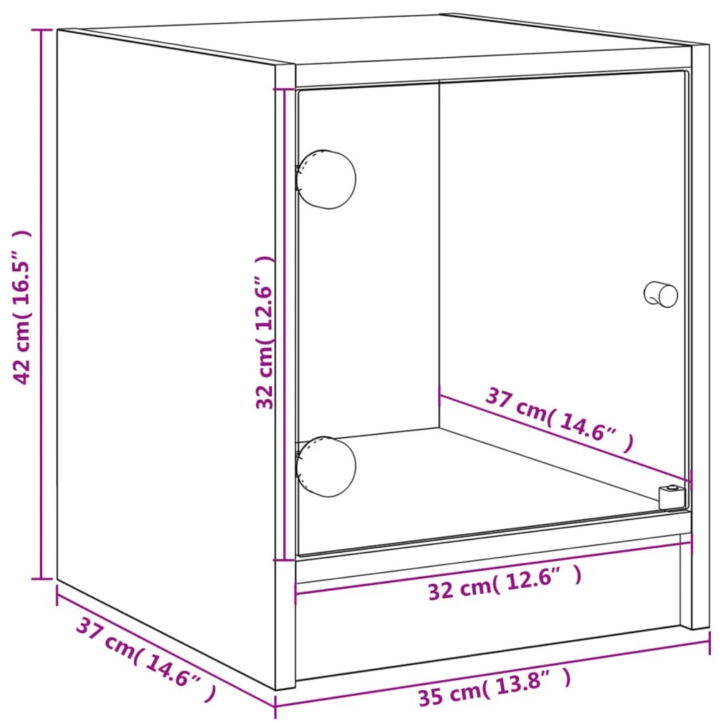 Κομοδίνα με Γυάλινες Πόρτες 2 τεμ. Μαύρα 35x37x42 εκ. - Μαύρο