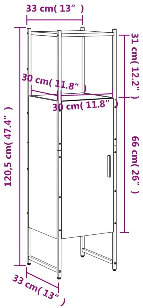 Ντουλάπι Μπάνιου Sonoma Δρυς 33x33x120,5 εκ. Επεξεργασμένο Ξύλο - Καφέ