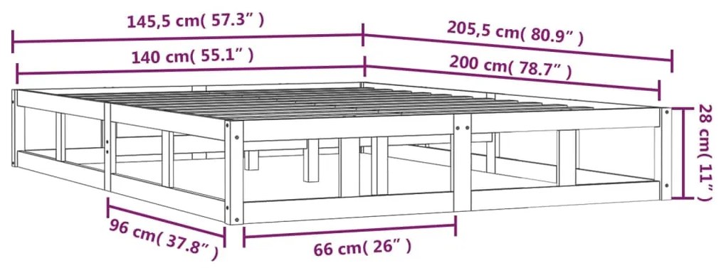 Πλαίσιο Κρεβατιού Μαύρο 140 x 200 εκ. από Μασίφ Ξύλο - Μαύρο