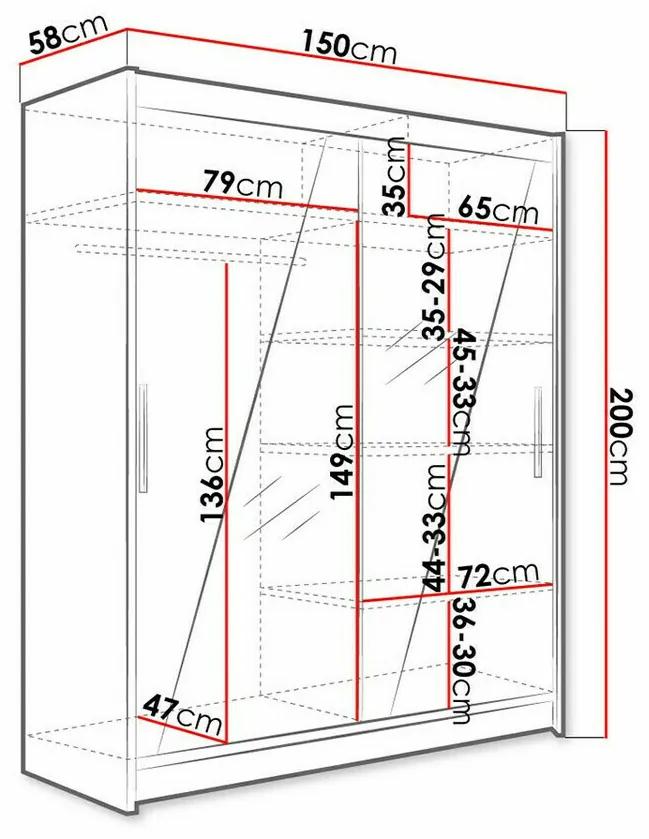 Ντουλάπα Atlanta 155, Άσπρο, 200x150x58cm, 123 kg, Πόρτες ντουλάπας: Ολίσθηση, Αριθμός ραφιών: 5, Αριθμός ραφιών: 5 | Epipla1.gr