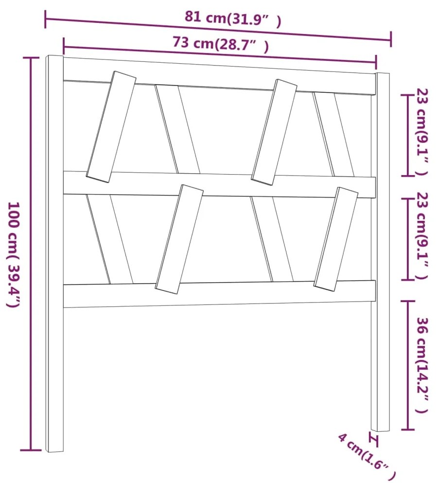 vidaXL Κεφαλάρι Κρεβατιού Μαύρο 81 x 4 x 100 εκ. από Μασίφ Ξύλο Πεύκου