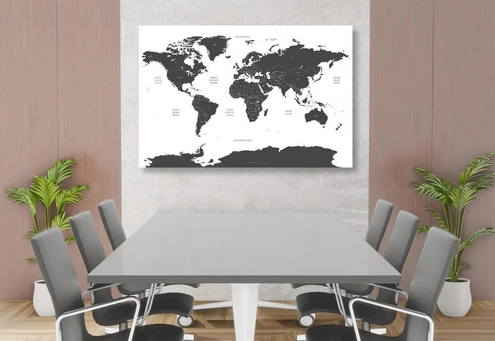 Εικόνα στον παγκόσμιο χάρτη φελλού με μεμονωμένες πολιτείες σε γκρι - 90x60  transparent