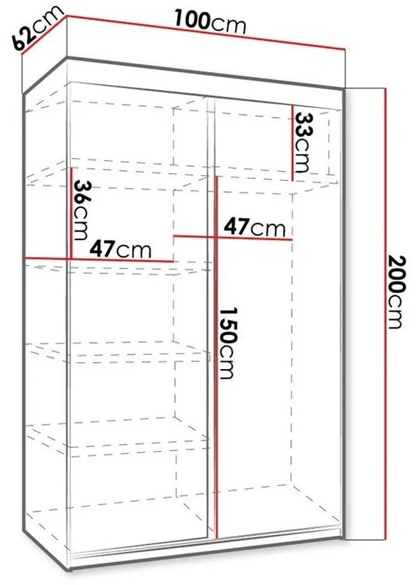 Ντουλάπα Dover 102, Άσπρο, 200x100x62cm, 99 kg, Πόρτες ντουλάπας: Ολίσθηση, Αριθμός ραφιών: 5, Αριθμός ραφιών: 5 | Epipla1.gr