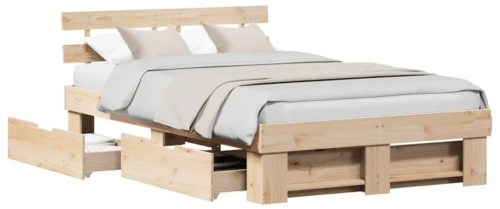 vidaXL Σκελετός Κρεβατιού Καφέ 140 x 190 cm Μασίφ ξύλο πεύκου