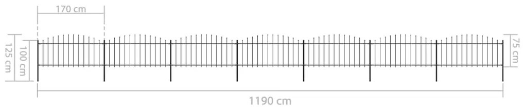 vidaXL Κάγκελα Περίφραξης με Λόγχες Μαύρα (0,5-0,75)x11,9 μ. Ατσάλινα