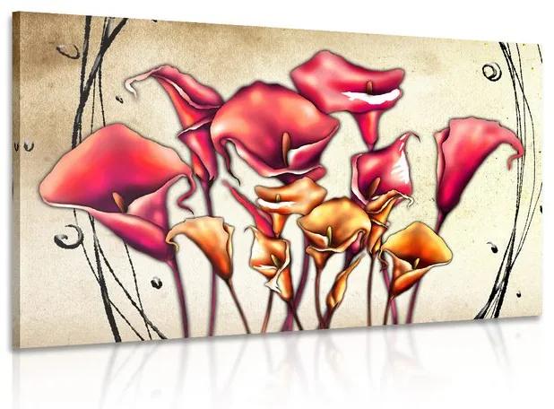 Εικόνα λουλουδιών κόκκινης λάσπης - 60x40