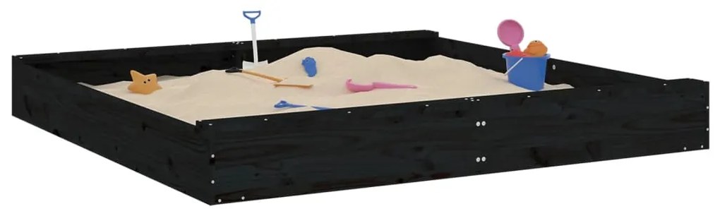 vidaXL Αμμοδόχος με Καθίσματα Μαύρη Τετράγωνη από Μασίφ Ξύλο Πεύκου