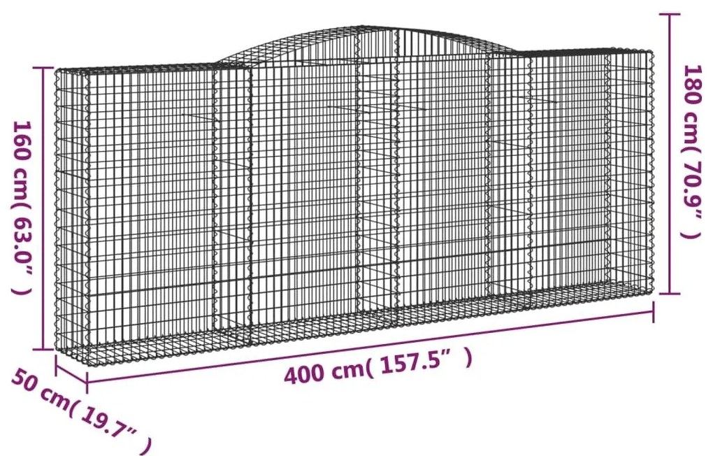 Συρματοκιβώτια Τοξωτά 10 τεμ. 400x50x160/180 εκ. Γαλβαν. Ατσάλι - Ασήμι