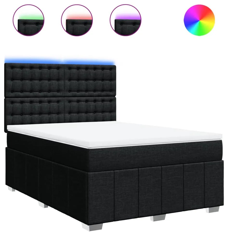 vidaXL Κρεβάτι Boxspring με Στρώμα Μαύρο 140x190 εκ. Υφασμάτινο