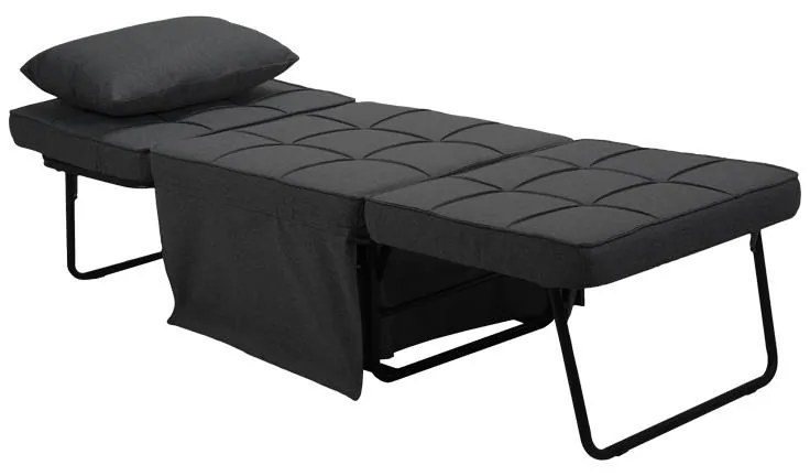 Πολυθρόνα - κρεβάτι Grejio ύφασμα σε ανθρακί απόχρωση κα πόδι μαύρο μέταλλο 70x70x45εκ 95x98x70 εκ.