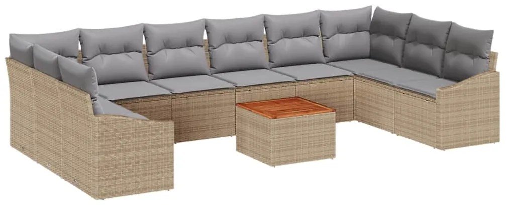 vidaXL Σετ Καναπέ Κήπου με μαξιλάρι 11 pcs Μπεζ Πολυ ράταν