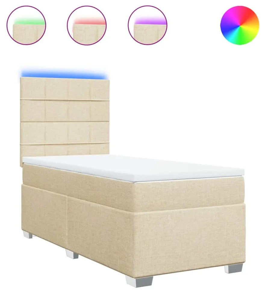 vidaXL Κρεβάτι Boxspring με Στρώμα Κρεμ 80 x 200 εκ. Υφασμάτινο