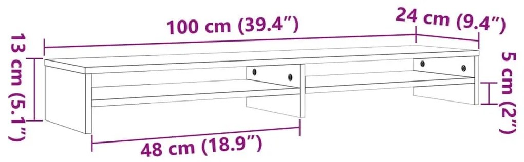 Βάση Οθόνης Καφέ Κεριού 100 x 24 x 13 εκ. από Μασίφ Ξύλο Πεύκου - Καφέ