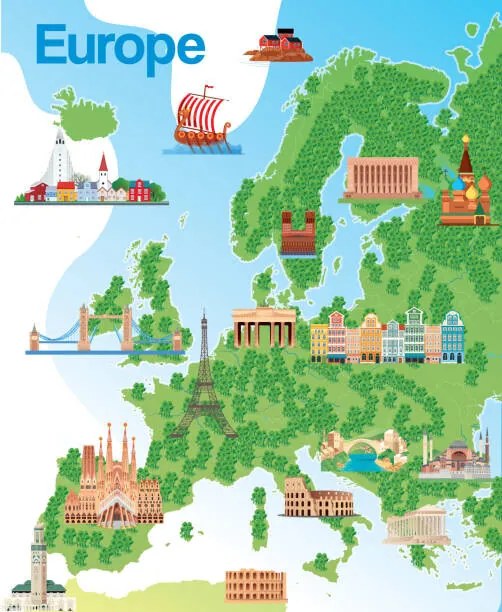 Εικονογράφηση Europe Tourism Map, drmakkoy