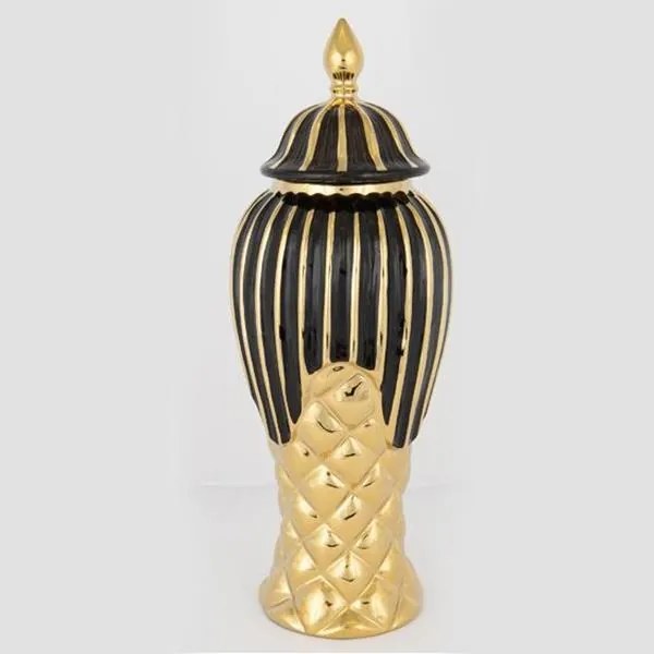 ΒΑΖΟ ΜΕ ΚΑΠΑΚΙ ΚΕΡΑΜΙΚΟ ΜΑΥΡΟ - ΧΡΥΣΟ 15.5x35cm|752-20117