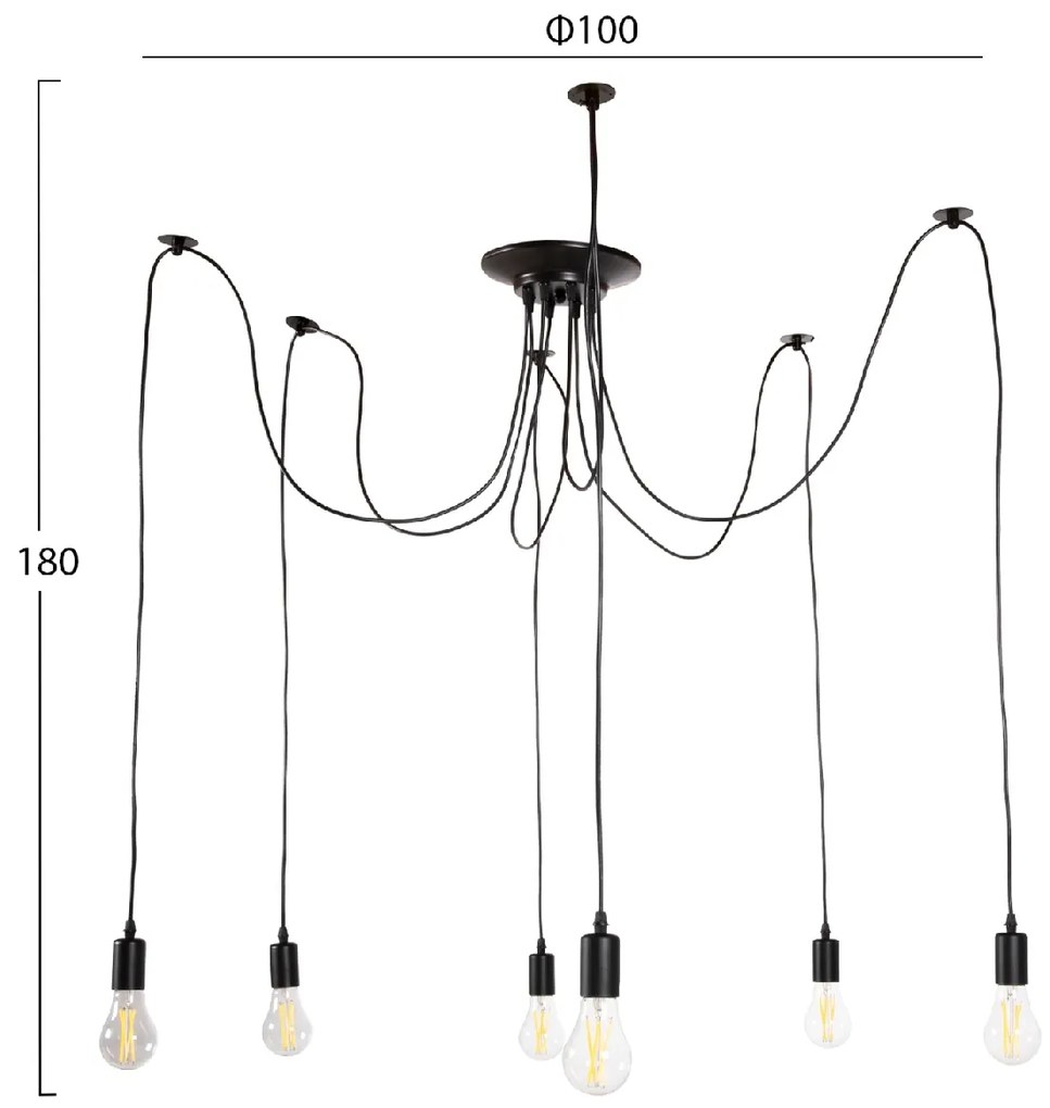 ΦΩΤΙΣΤΙΚΟ ΟΡΟΦΗΣ ΚΡΕΜΑΣΤΟ 6-ΦΩΤΟ HM4175 ΜΑΥΡΟ ΜΕΤΑΛΛΙΚΟ-ΜΑΥΡΑ ΚΑΛΩΔΙΑ Φ100x180Υ