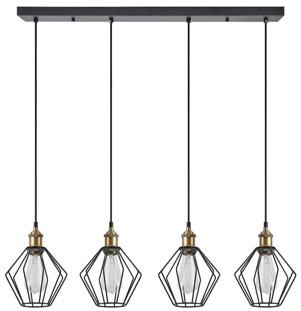 SE21-BR-10-4BL-GR1 MAGNUM Bronze Metal Pendant Black Metal Grid with Black Fabric Cable+