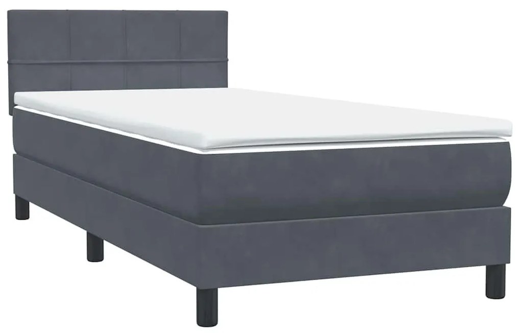 Κρεβάτι Boxspring με Στρώμα Σκούρο Γκρι 80x220 εκ. Βελούδινο - Γκρι