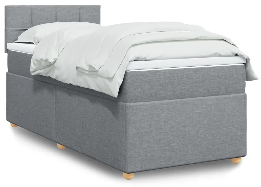 Κρεβάτι Boxspring με Στρώμα Ανοιχτό Γκρι 90x190 εκ. Υφασμάτινο - Γκρι