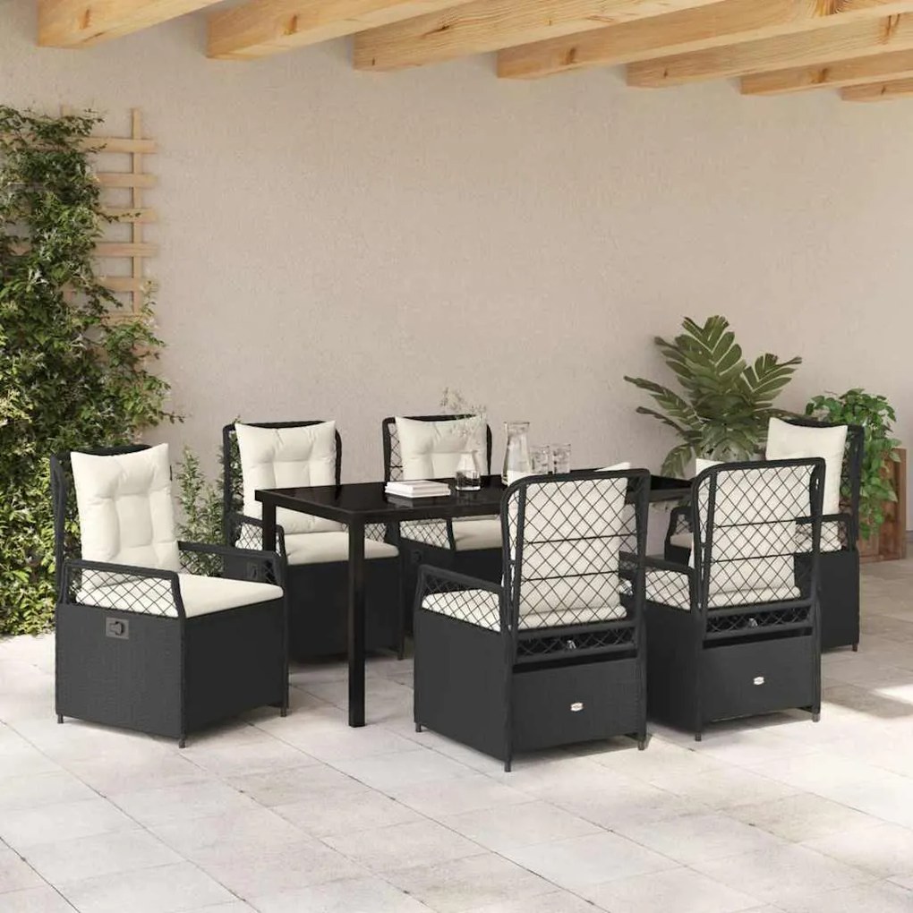 vidaXL Σέτ φαγητού για κήπο 7 pcs Μαύρο συνθετικό ρατάν