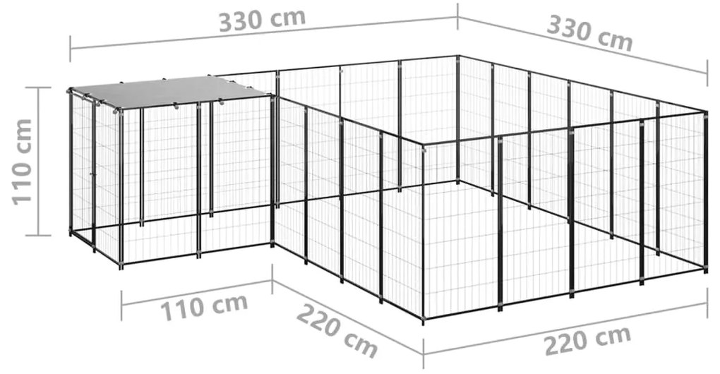 vidaXL Σπιτάκι Σκύλου Μαύρο 8,47 μ² Ατσάλινο