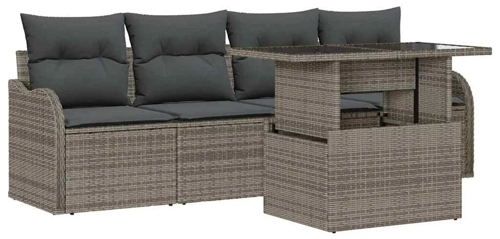 vidaXL Σετ Καναπέ Κήπου με μαξιλάρι 5 pcs Γκρι Πολυ ράταν