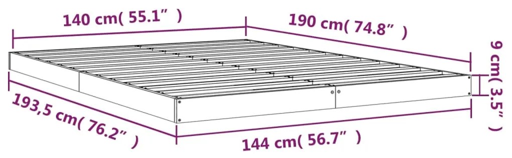 Πλαίσιο Κρεβατιού άσπρο 140 x 190 εκ. από Μασίφ Ξύλο Πεύκου - Λευκό