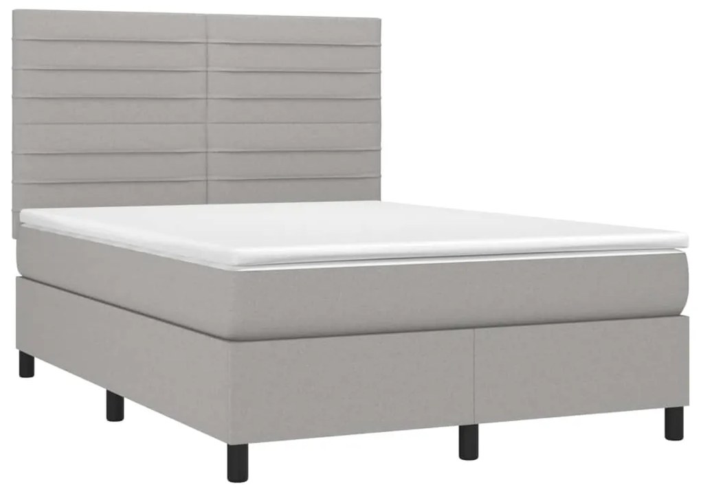 Κρεβάτι Boxspring με Στρώμα Ανοιχτό Γκρι 140x190 εκ. Υφασμάτινο - Γκρι