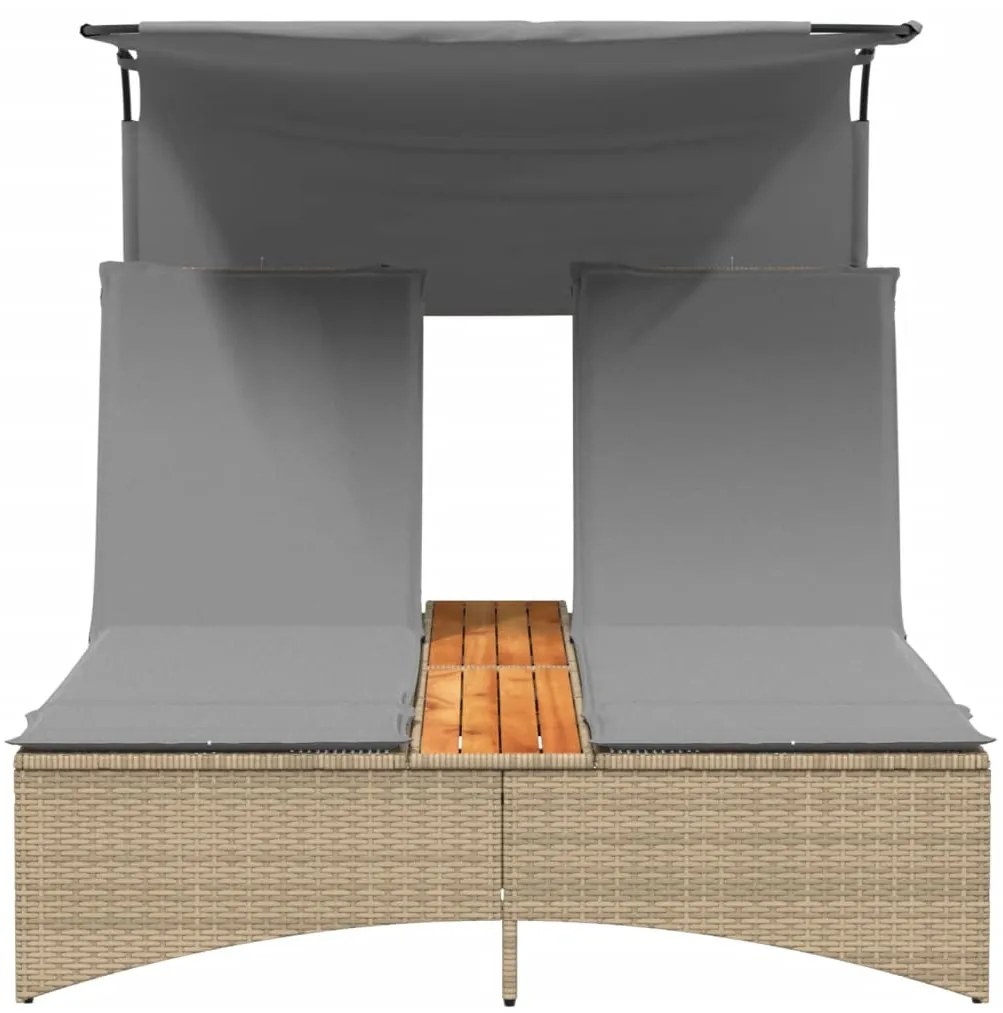 vidaXL Ξαπλώστρα Διπλή Μιξ Μπεζ Συνθετικό Ρατάν Σκίαστρο και Μαξιλάρια