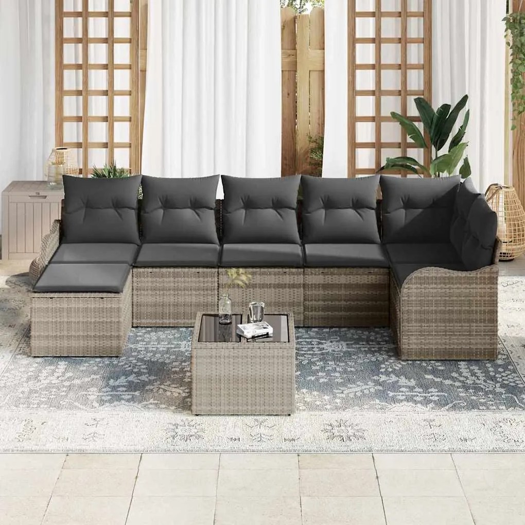 vidaXL Σετ Καναπέ Κήπου με μαξιλάρι 8 pcs Ανοιχτό γκρι Πολυ ράταν