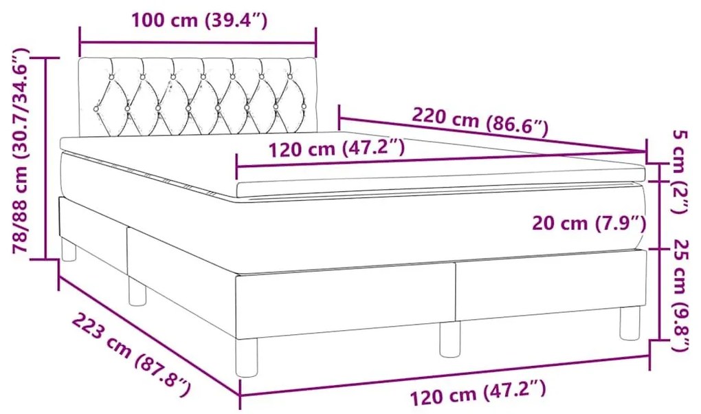 Box Spring Κρεβάτι με στρώμα Μαύρο 120x220 cm Βελούδινο - Μαύρο