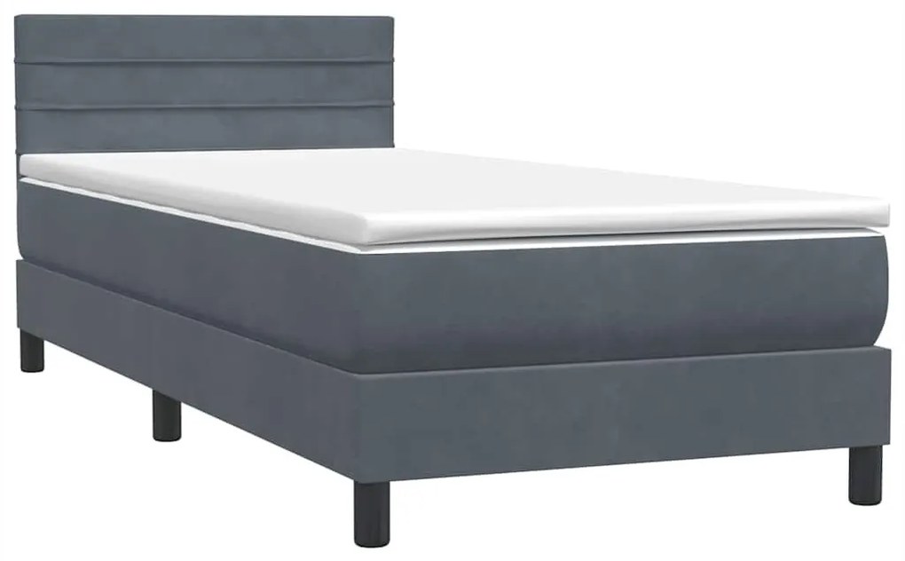 Κρεβάτι Boxspring με Στρώμα Σκούρο Γκρι 80x220 εκ. Βελούδινο - Γκρι