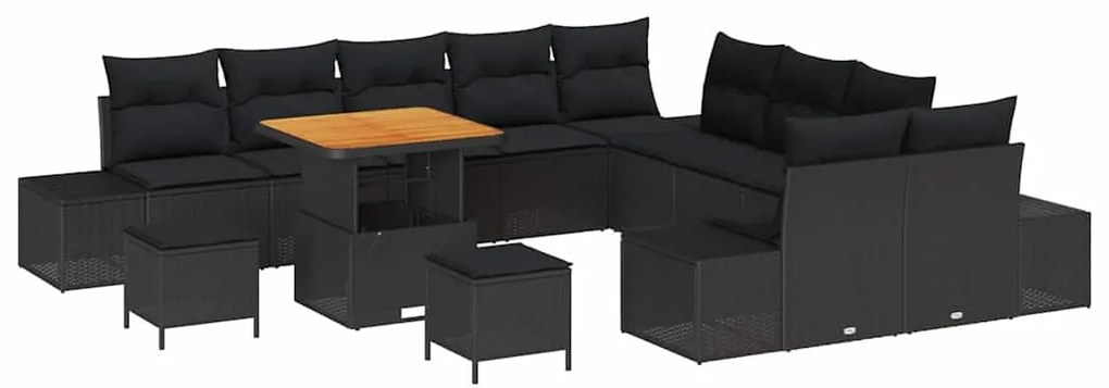 vidaXL Σετ Καναπέ Κήπου με μαξιλάρι 13 pcs Μαύρο Πολυ ράταν