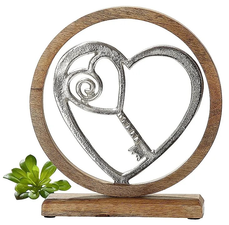 05160340 Διακοσμητικό ArteLibre Κλειδί Της Καρδιάς Σε Κύκλο Ασημί/Φυσικό Αλουμίνιο/Ξύλο 5x18x21cm