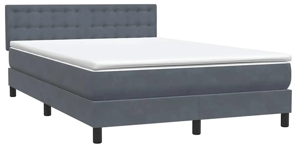 Κρεβάτι Boxspring με Στρώμα Σκούρο Γκρι 140x210 εκ. Βελούδινο - Γκρι