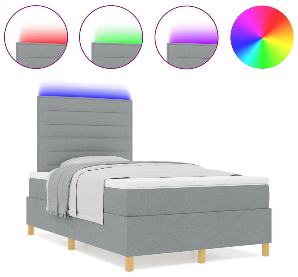 vidaXL Κρεβάτι Βαρέως Τύπου με Στρώμα & LED Ανοιχτό Γκρι 120x190 εκ. Ύφασμα
