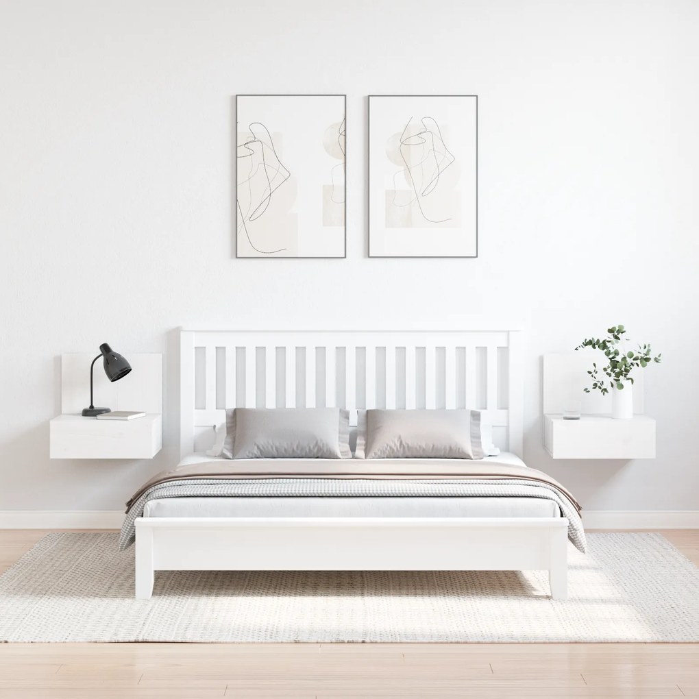 vidaXL Κομοδίνο 2 pcs Λευκό 42 x 32.5 x 40 εκ Μασίφ ξύλο πεύκου