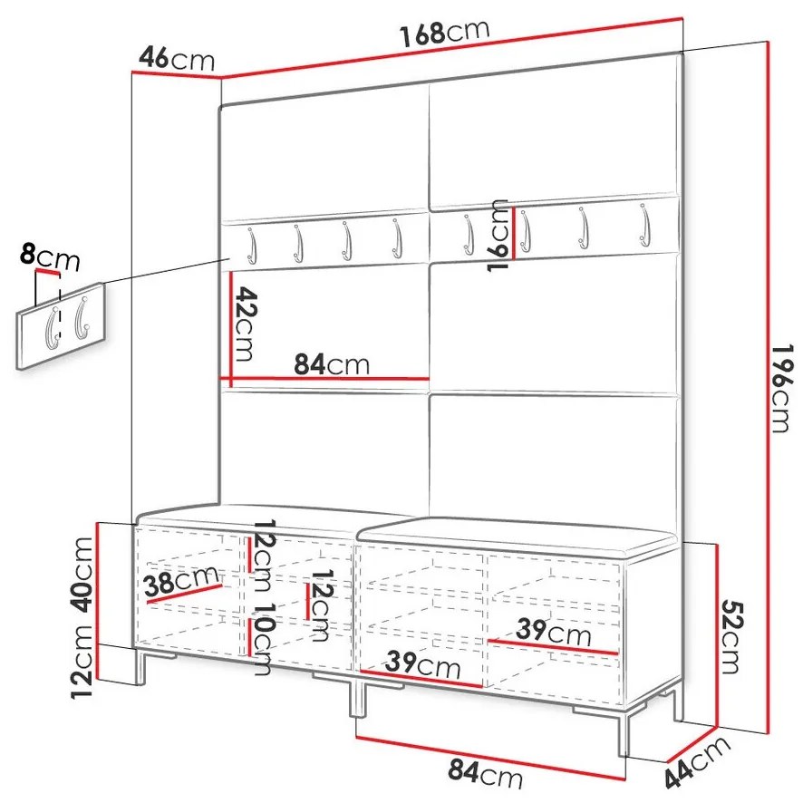 Σετ διαδρόμου Hartford F101, 196x168x46cm, 32 kg, Μαύρο, Ταπισερί, Πλαστικοποιημένη μοριοσανίδα, Εντοιχισμένη, Τοίχου | Epipla1.gr