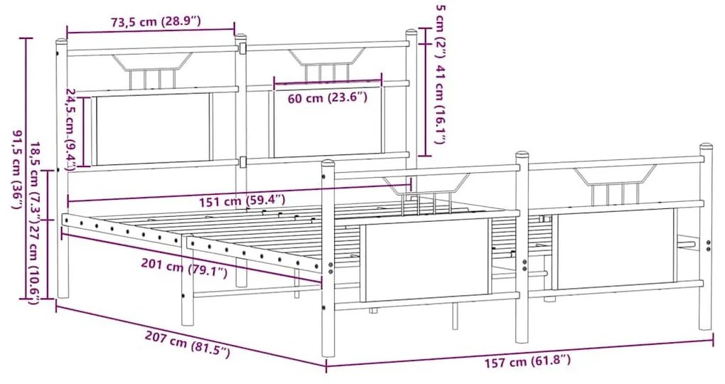 Πλαίσιο Κρεβατιού Χωρ. Στρώμα Sonoma Δρυς 150x200εκ. Επ. Ξύλο - Καφέ