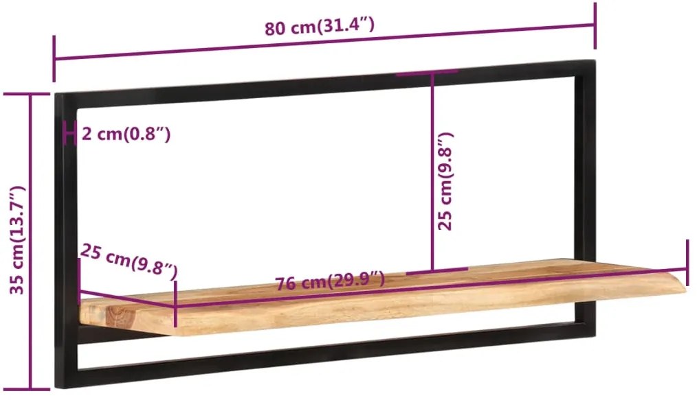 ΡΑΦΙΑ ΤΟΙΧΟΥ 2 ΤΕΜ. 80 X 25 X 35 ΕΚ ΜΑΣΙΦ ΞΥΛΟ ΑΚΑΚΙΑΣ &amp; ΑΤΣΑΛΙ 338458