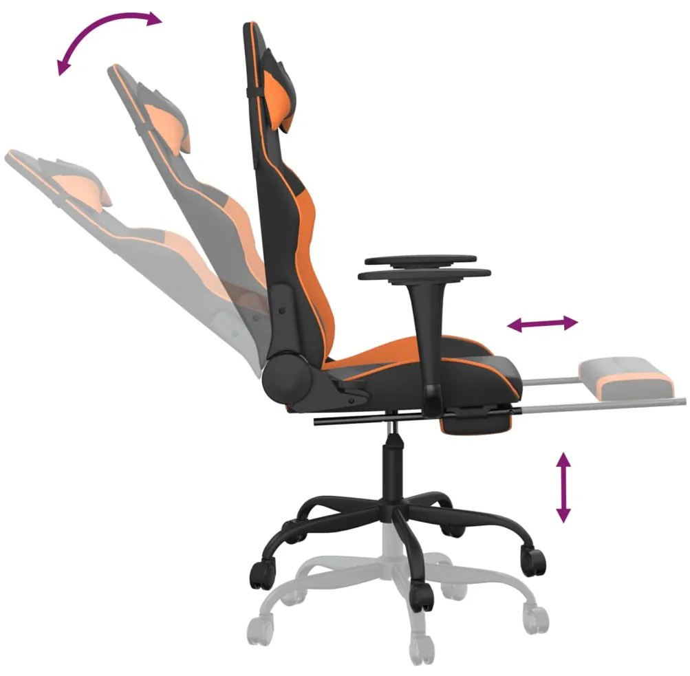 vidaXL Καρέκλα Gaming Μασάζ Υποπόδιο Μαύρο/Πορτοκαλί Συνθετικό Δέρμα