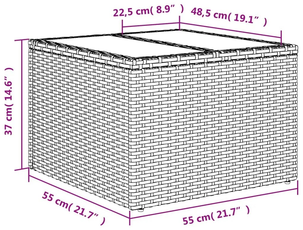 Τραπέζι Κήπου με Γυάλινη Επιφάνεια Μπεζ 55x55x37 εκ Συνθ Ρατάν - Μπεζ