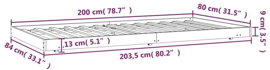 Πλαίσιο Καναπέ Μελί 80 x 200 εκ. από Μασίφ Ξύλο Πεύκου - Καφέ