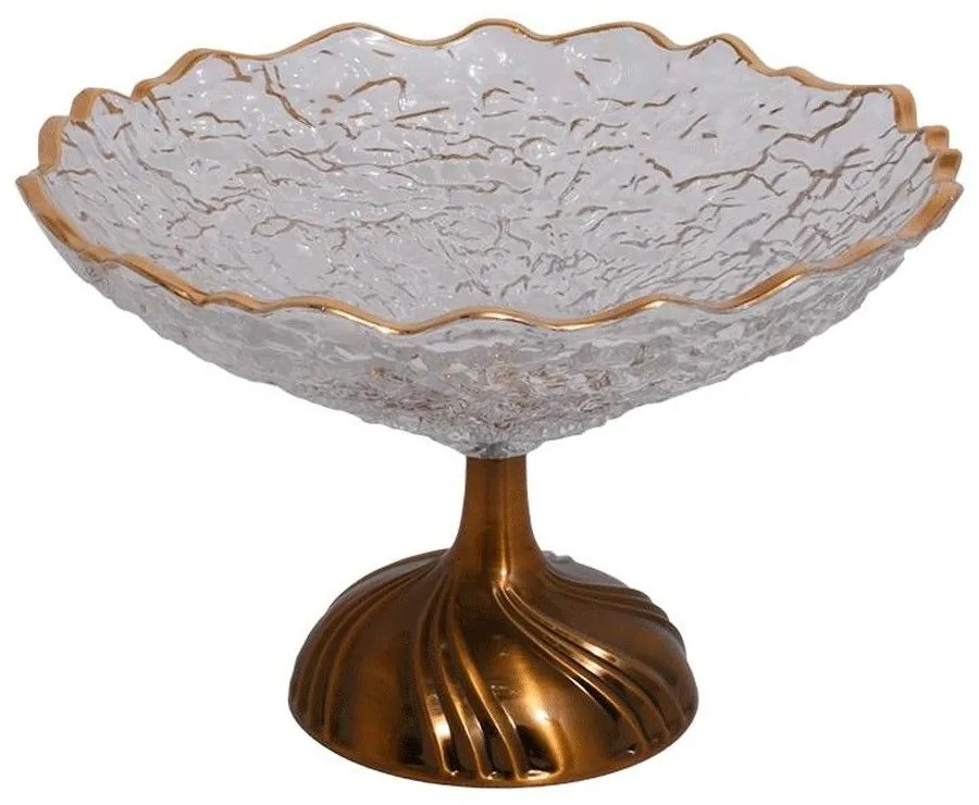 Διακοσμητική Πιατέλα Με Πόδι 374-124-023 Clear-Bronze Metal, Glass