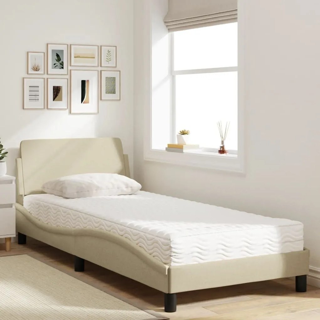 Κρεβάτι με Στρώμα Κρεμ 90x200 εκ.Υφασμάτινο - Κρεμ